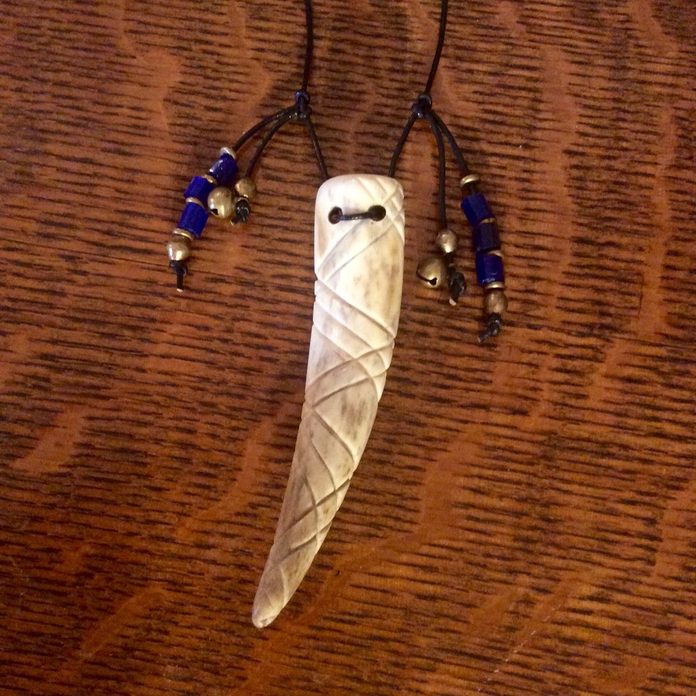 Carved deer antler necklace